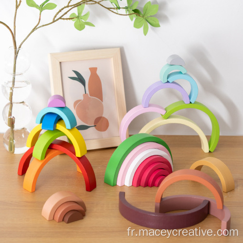 Blocs d'empilement de ponts Toys Rainbow en bois